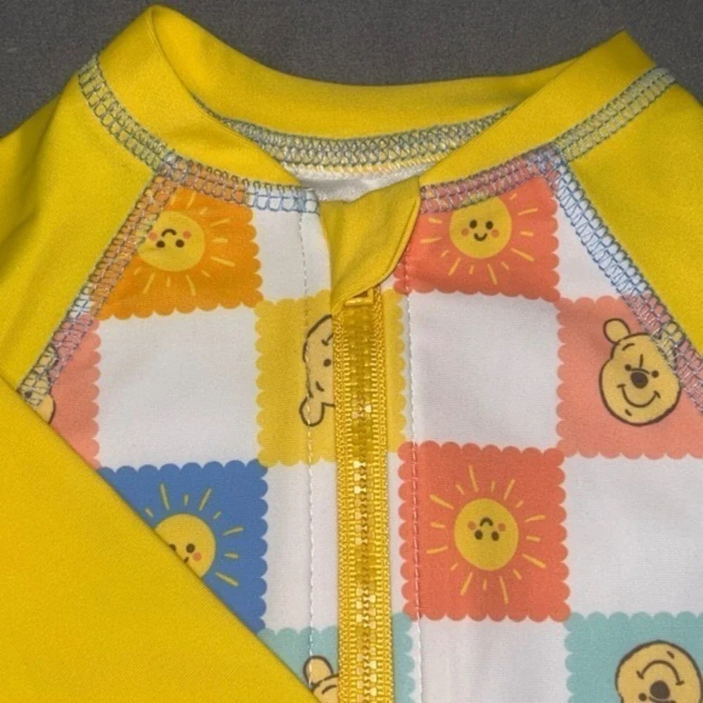 Disney Baby Winnie the Pooh Yellow Checkered Rash Guard Swimsuit 12M NEW